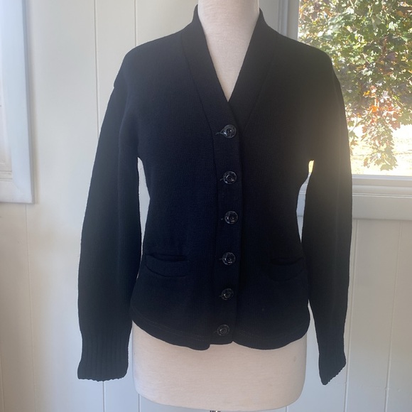 Vintage 1930s 1940s Black Wool Cardigan M - Picture 2 of 13